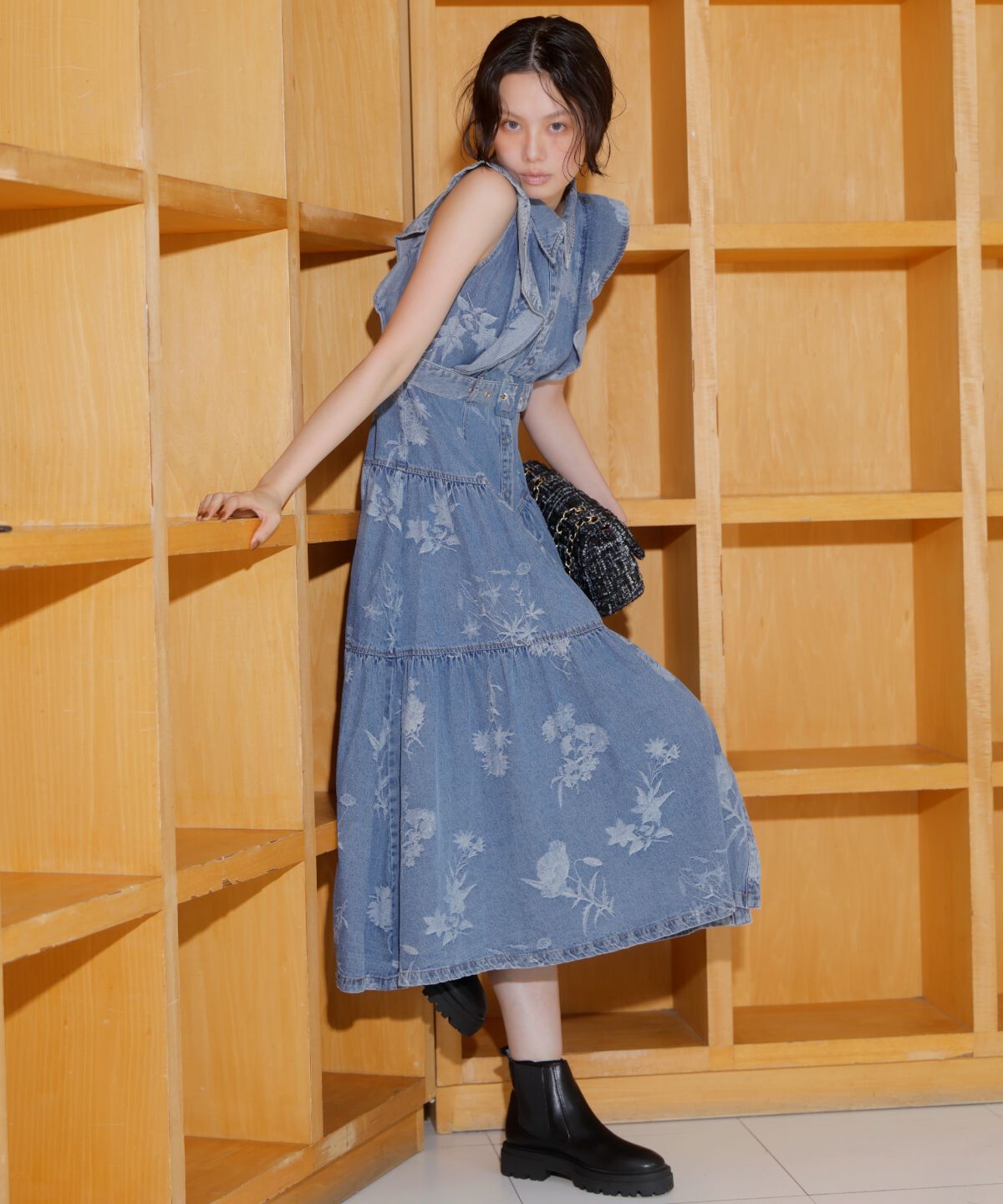 アンドクチュール「デニムフラワージャガードワンピース」|ワンピース|