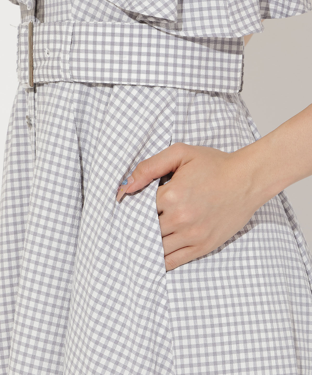 アンドクチュール「袖フリルチェックシャツワンピース」|ワンピース|