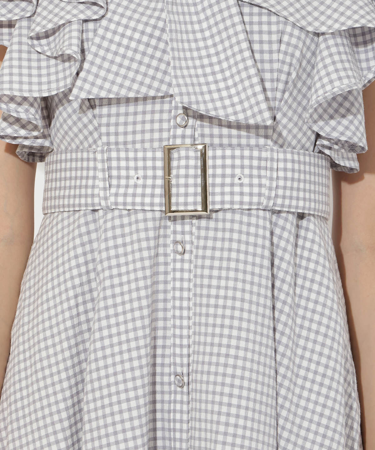 アンドクチュール「袖フリルチェックシャツワンピース」|ワンピース|