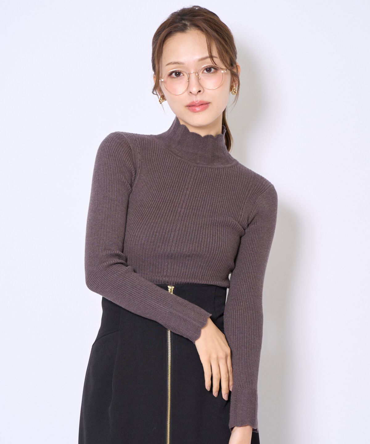 アンドクチュール「スカラハイネックニットプルオーバー」|ニット・セーター|ﾁｬｺｰﾙｸﾞﾚｰ