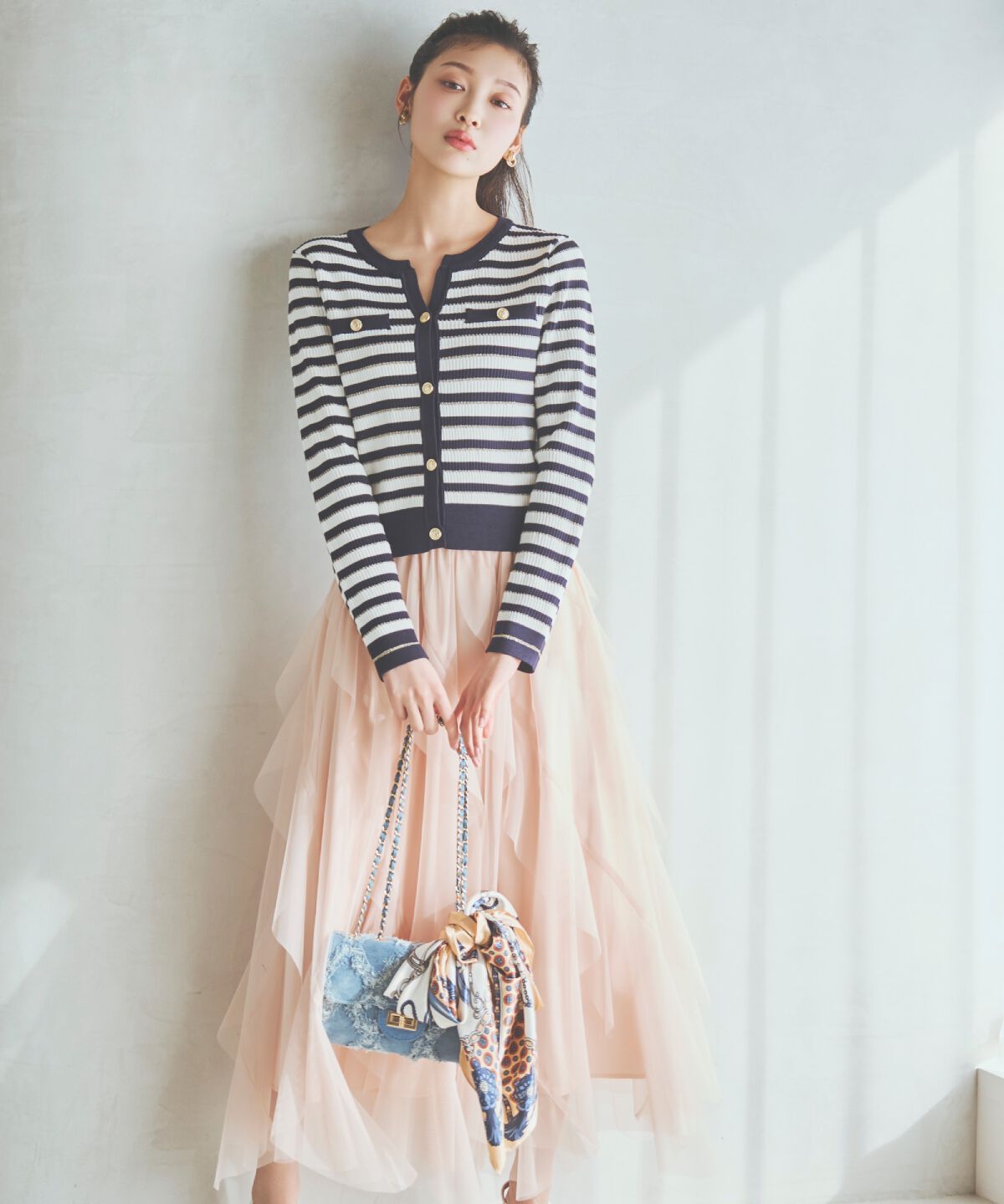 アンドクチュール「ラッフルフリルチュールスカート」|フレア|ピンク