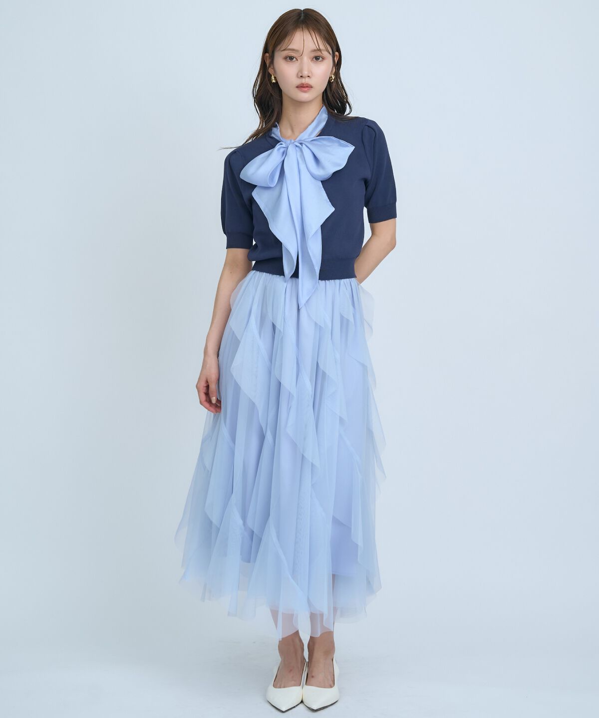 アンドクチュール「ラッフルフリルチュールスカート」|フレア|