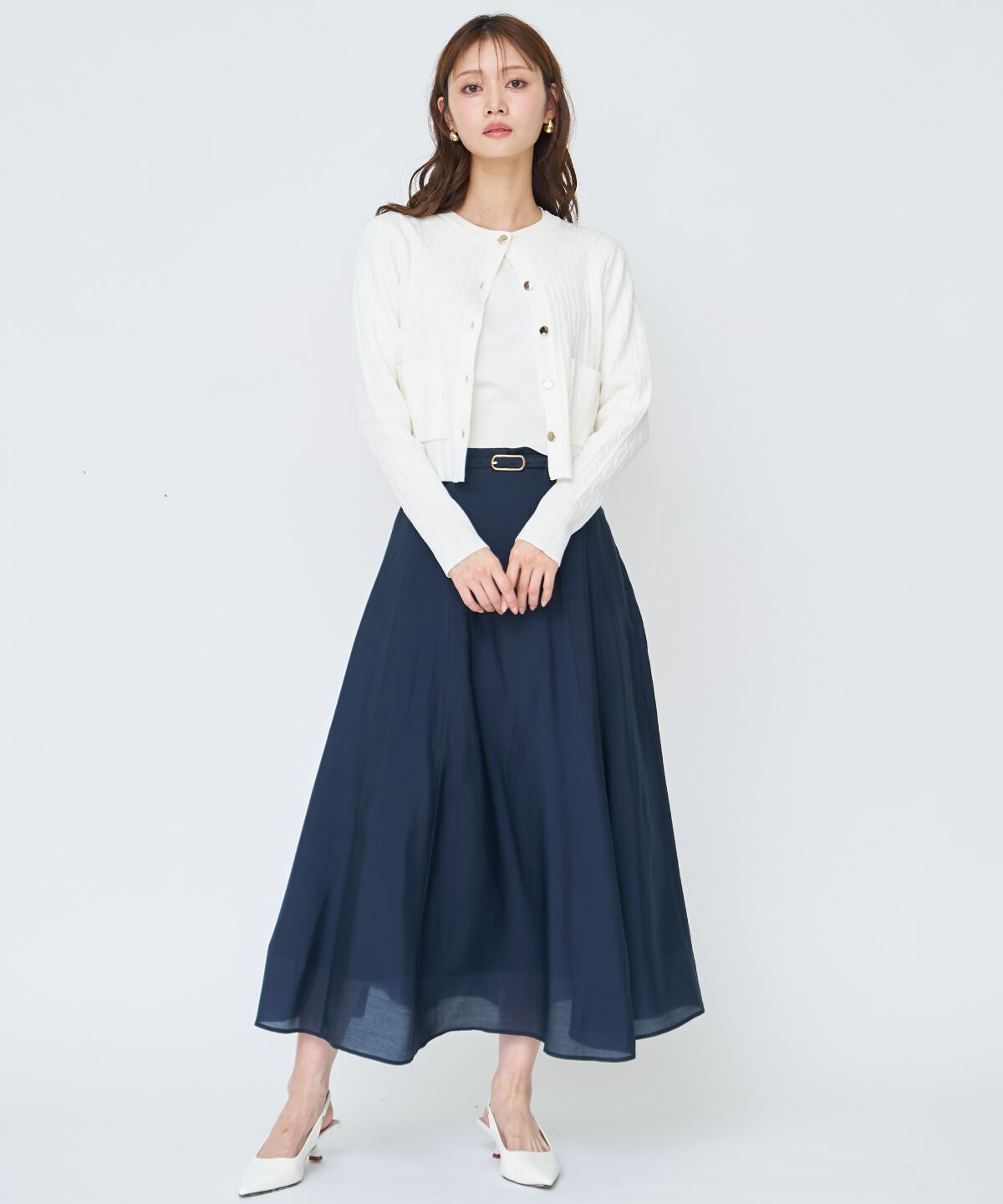 アンドクチュール「ベルト付きシアーフレアスカート」|フレア|