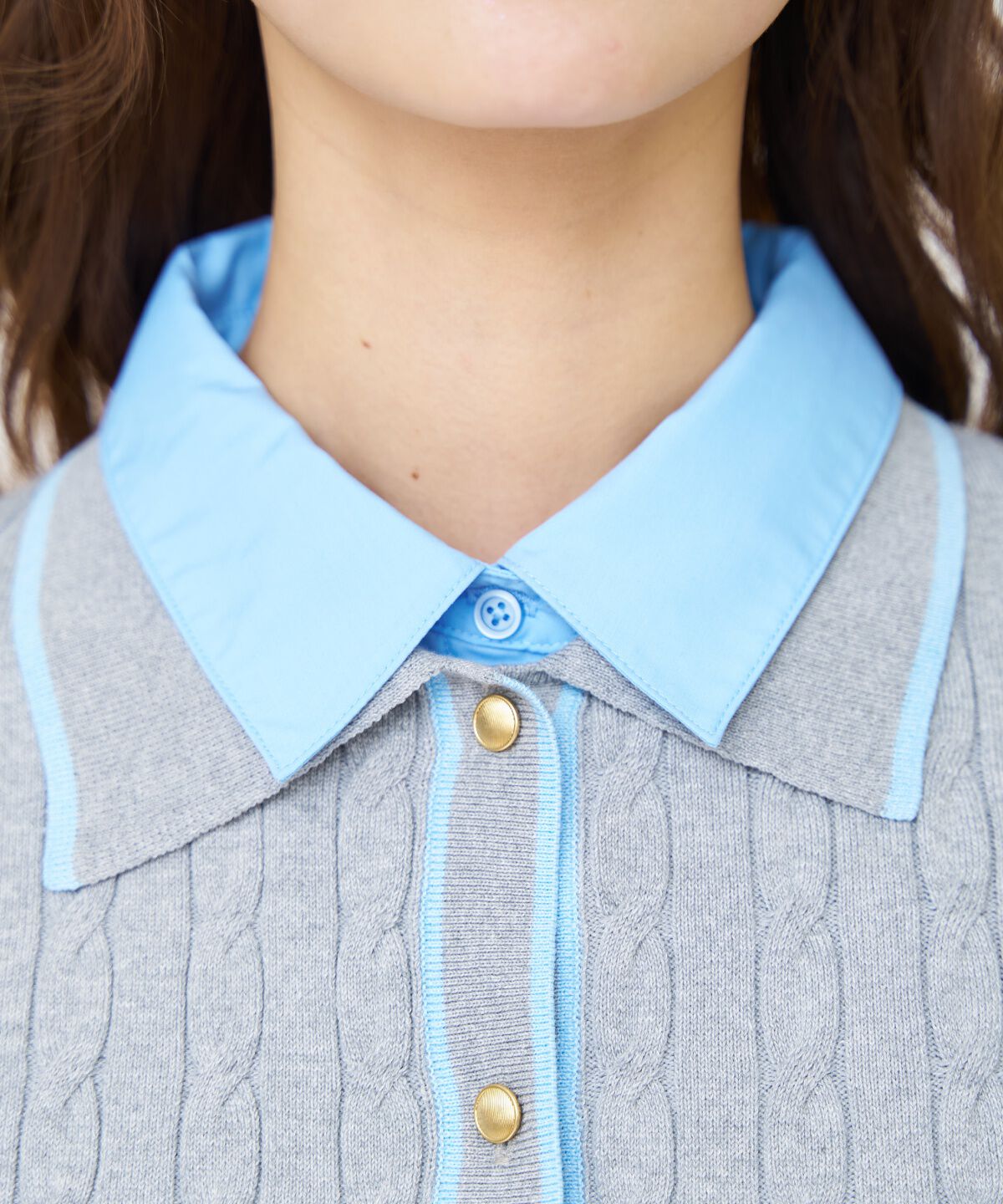 アンドクチュール「配色シャツ襟ペプラムニットプルオーバー」|ニット・セーター|