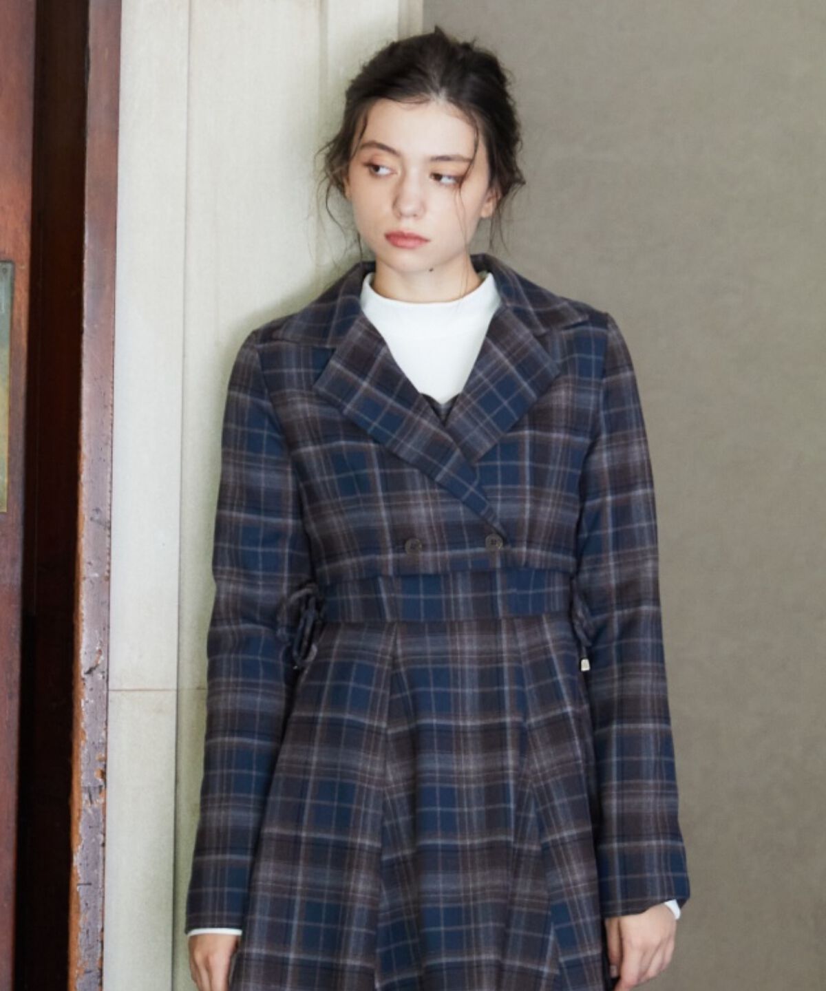 REDYAZEL「チェックショートダブルジャケット」|テーラードジャケット|ネイビー