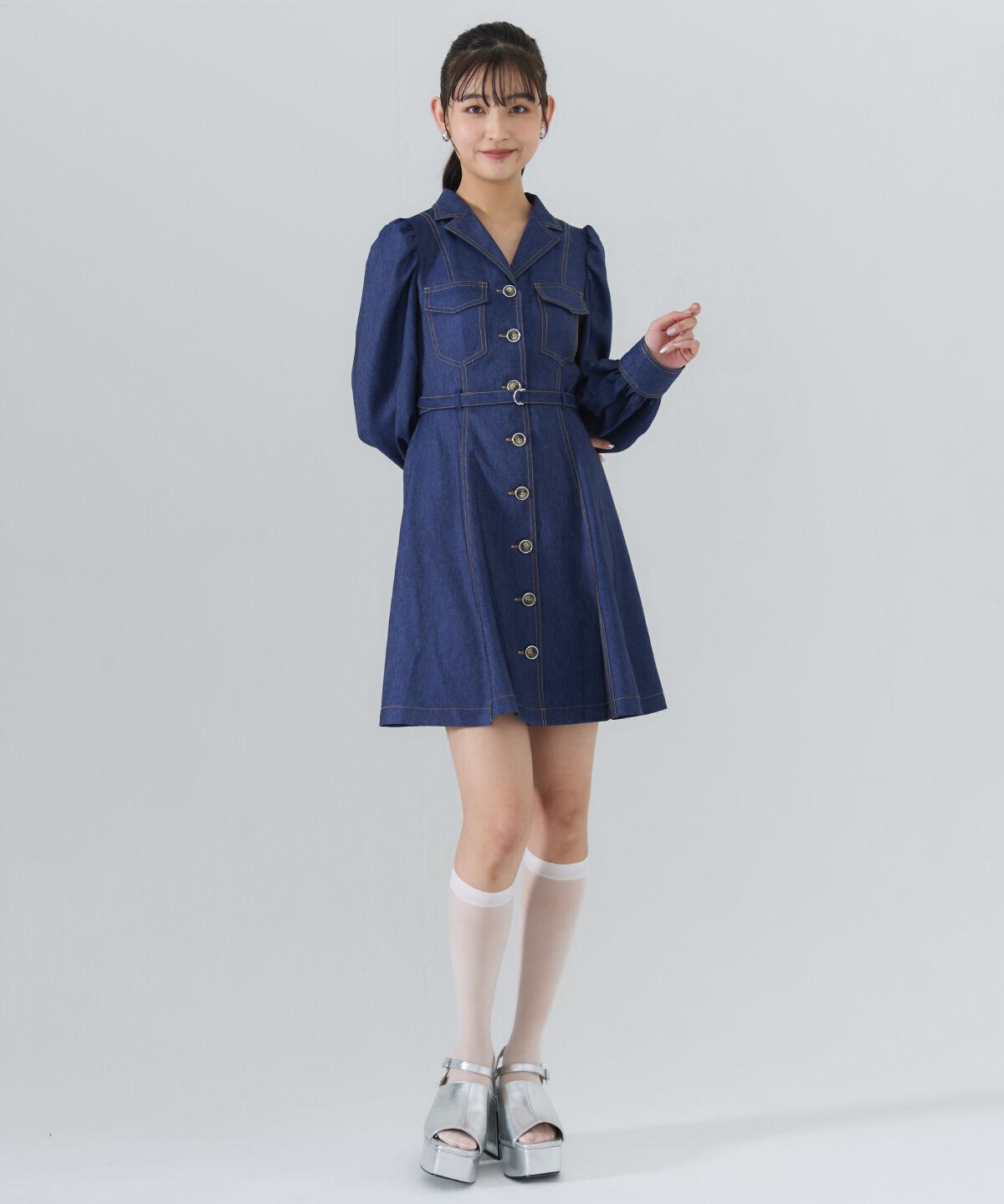 REDYAZEL「デニムライクミニシャツワンピース」|ワンピース|