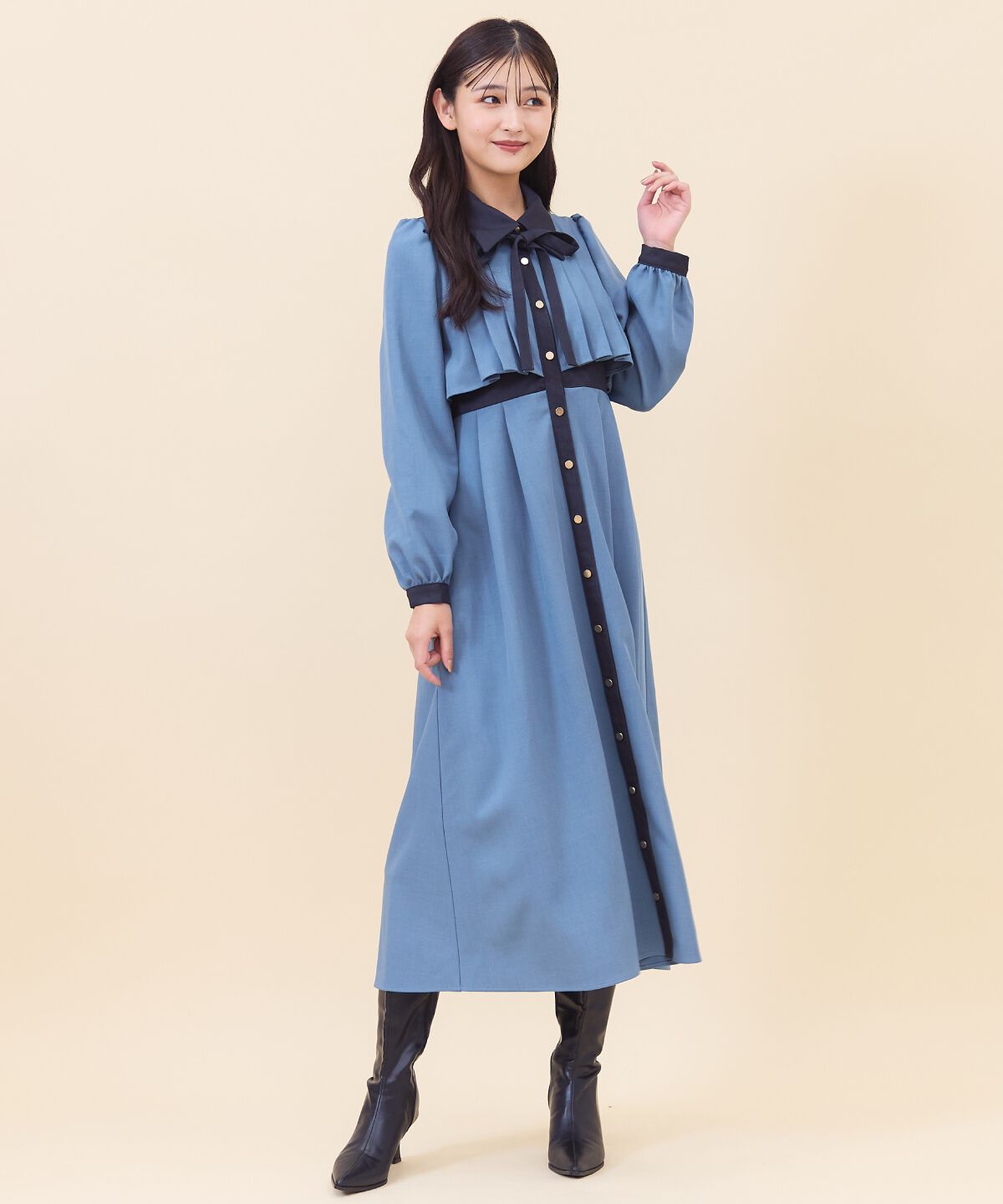 REDYAZEL「バイカラータックプリーツシャツワンピース」|ワンピース|