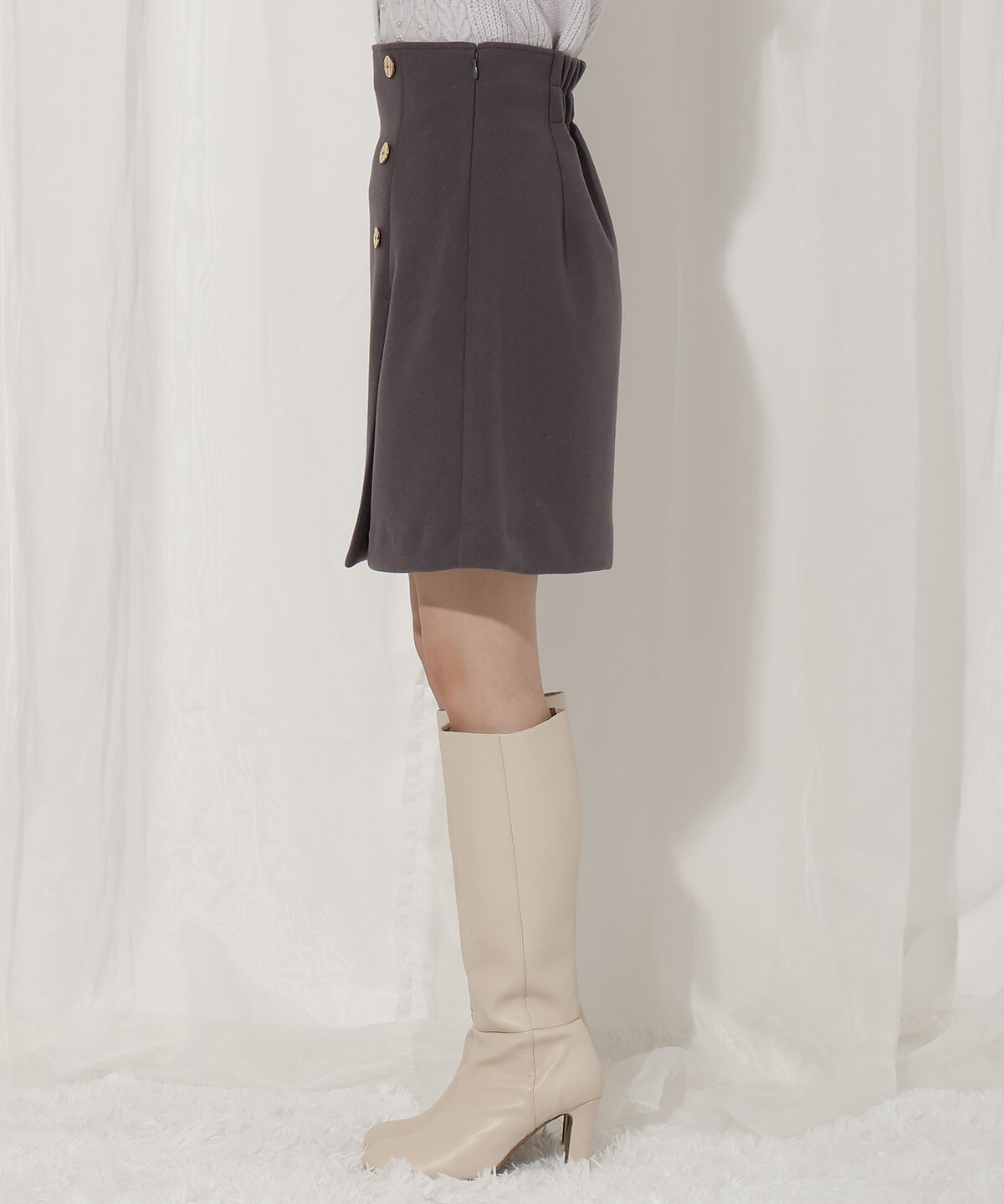 WILLSELECTION「ゴールドボタンアシメミニスカート」|台形|