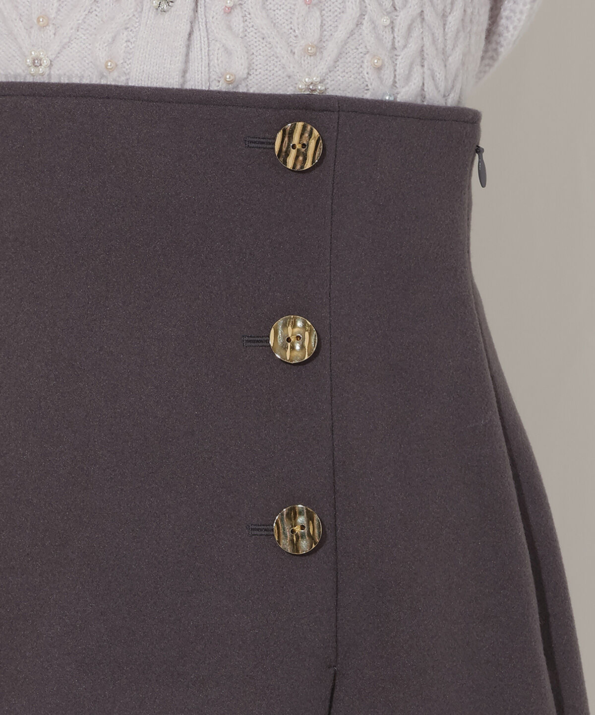 WILLSELECTION「ゴールドボタンアシメミニスカート」|台形|