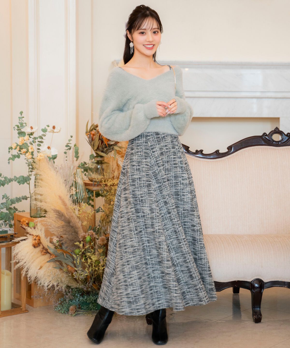 WILLSELECTION「シャギーニット&times;フレアワンピース」|ワンピース|