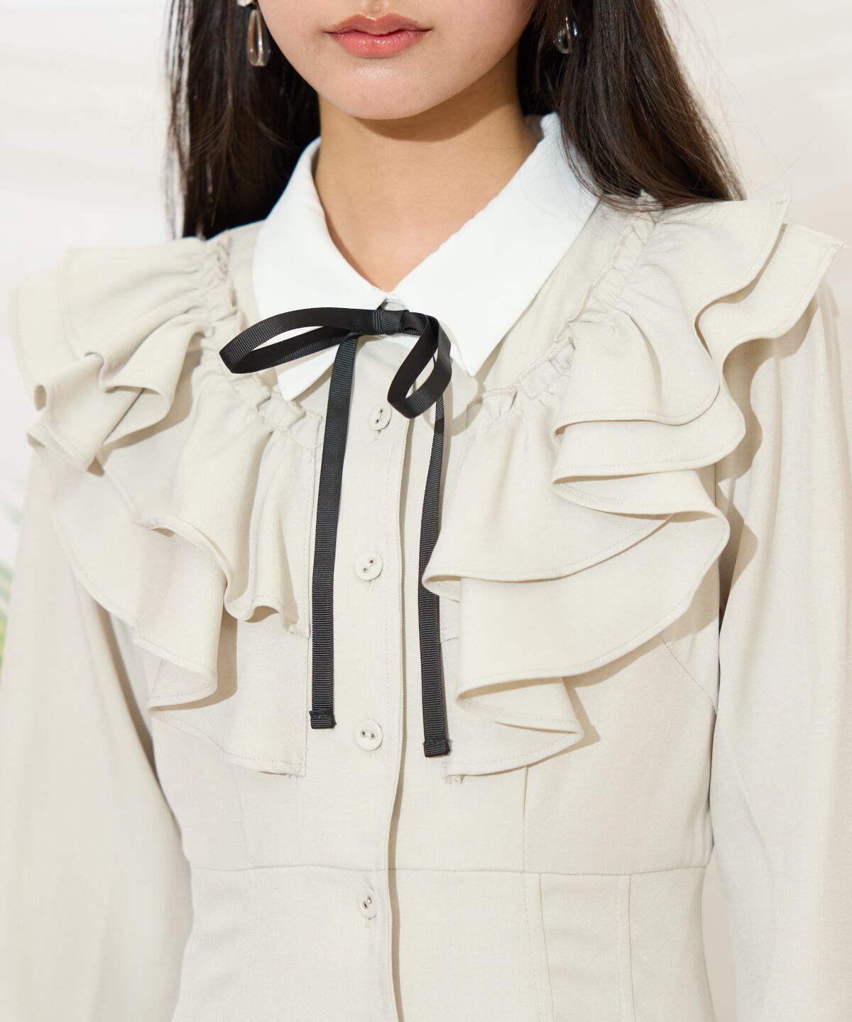 WILLSELECTION「配色襟ダブルフリルシャツワンピース」|ワンピース|