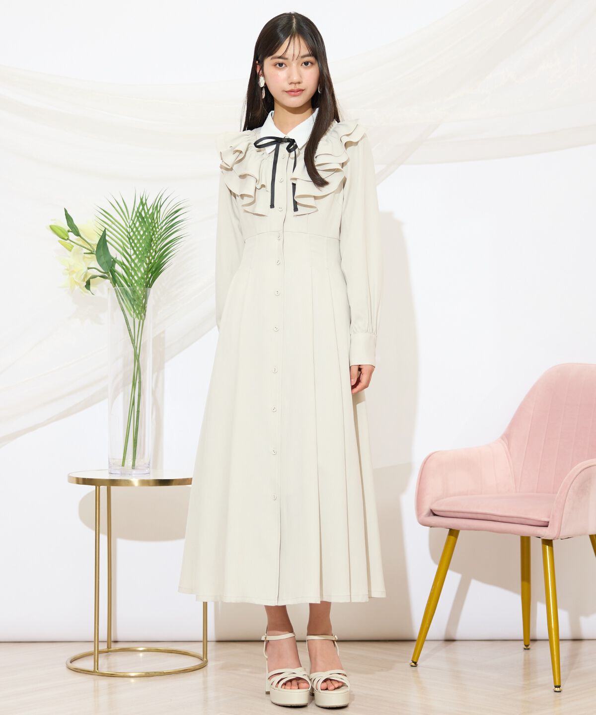 WILLSELECTION「配色襟ダブルフリルシャツワンピース」|ワンピース|