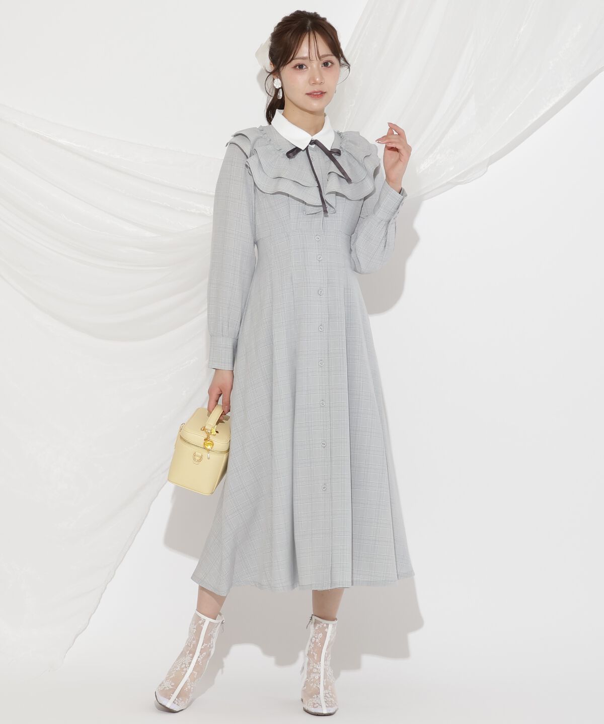 WILLSELECTION「配色襟ダブルフリルシャツワンピース」|ワンピース|