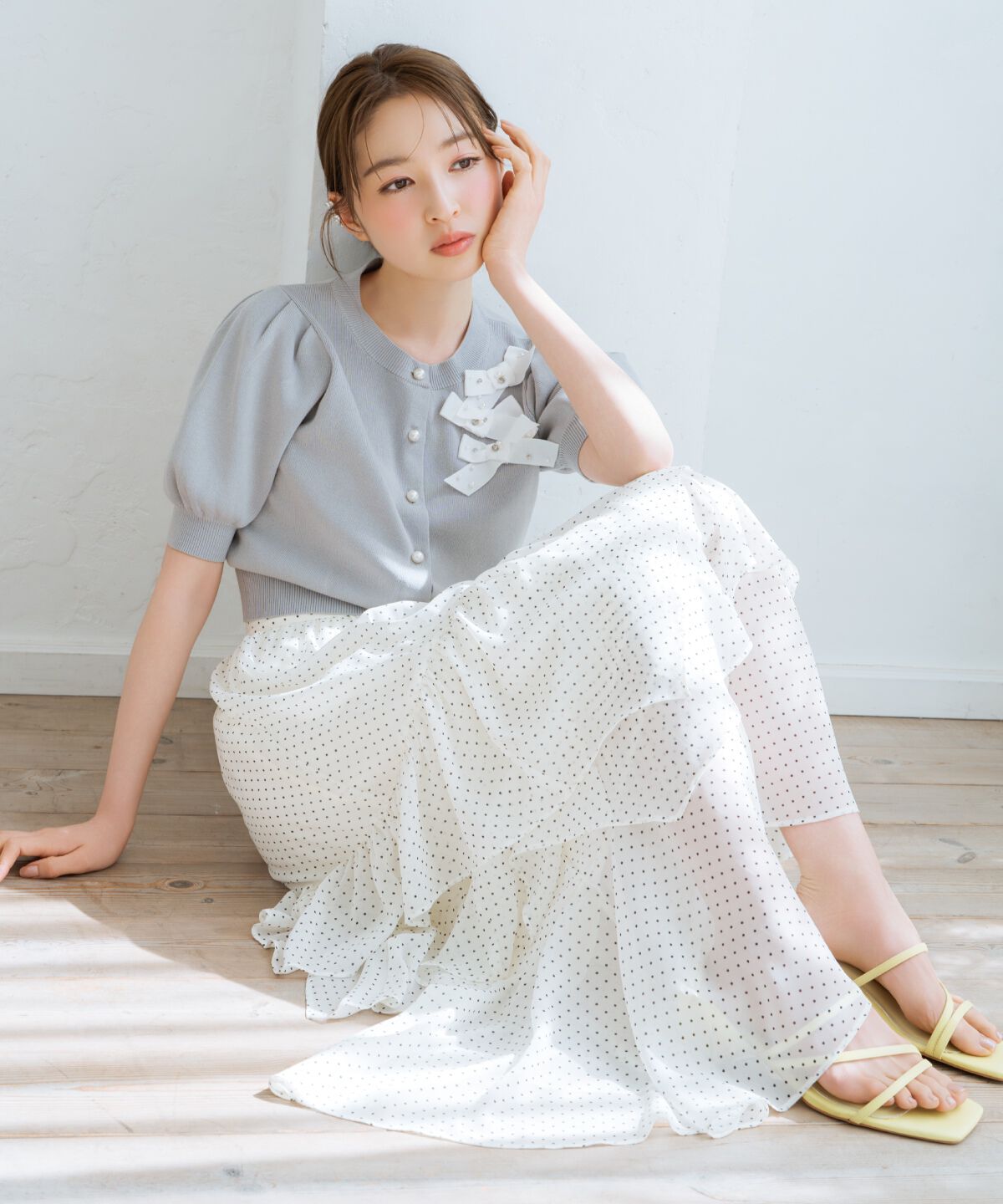 WILLSELECTION「アシメティアードスカート」|フレア|白系水玉