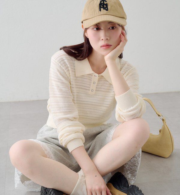  「ボーダーシアーポロニット」|ニット・セーター|アイボリー