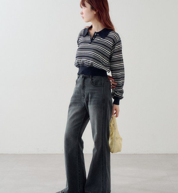  「ボーダーシアーポロニット」|ニット・セーター|