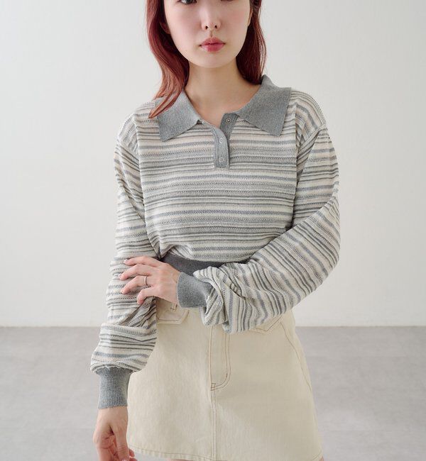  「ボーダーシアーポロニット」|ニット・セーター|