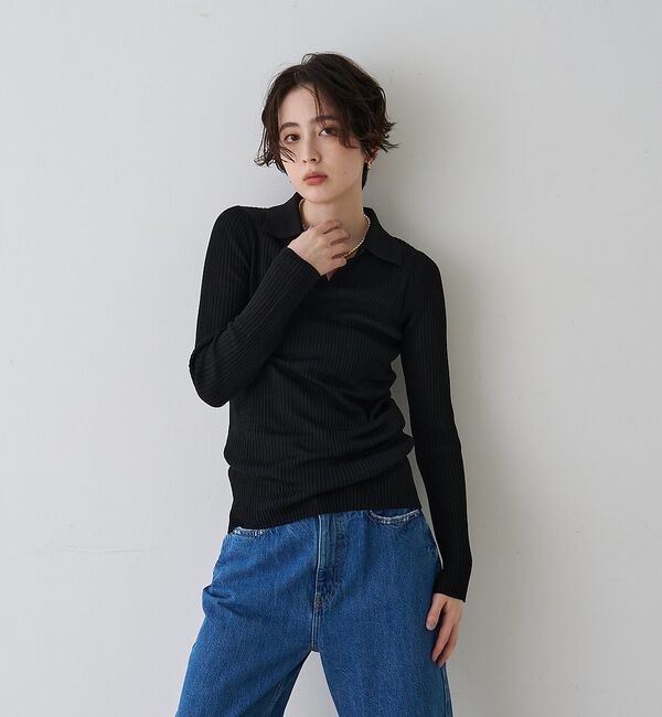 Rouge vif「防縮Wシアーポロリブニット」|ニット・セーター|