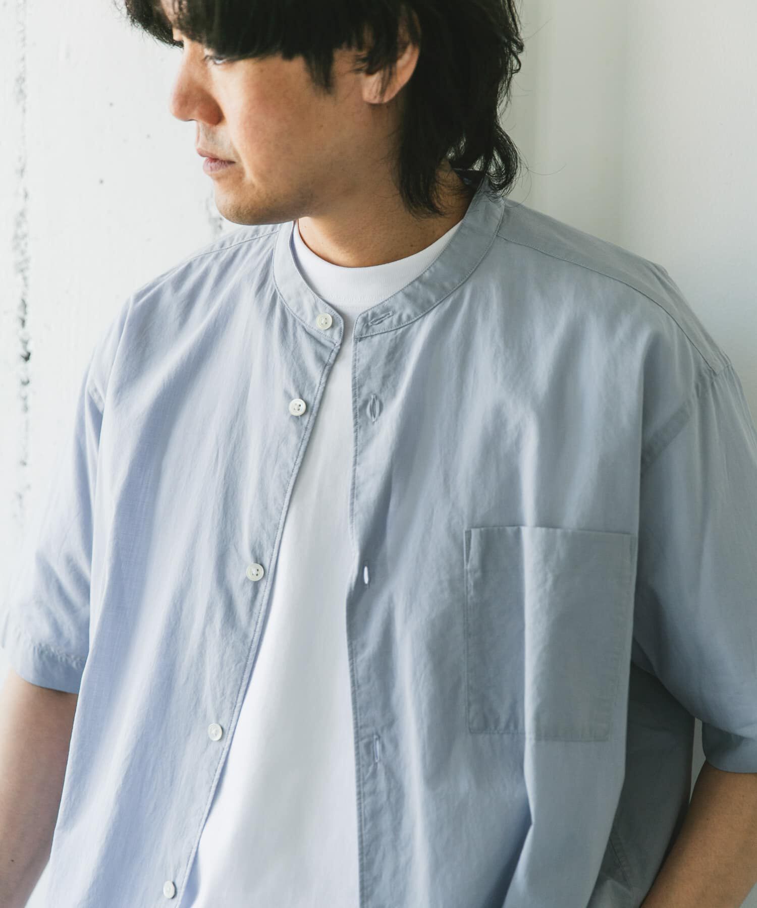 URBAN RESEARCH DOORS「玉虫シャンブレー バンドカラーシャツ」|シャツ・ブラウス|