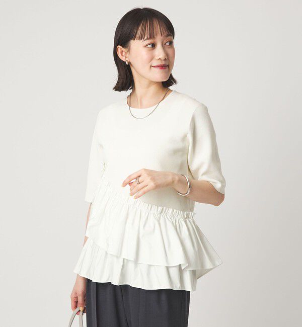 UNITED ARROWS green label relaxing「ドッキング ペプラム ショートスリーブ ニット プルオーバー ウォッシャブル」|ニット・セーター|