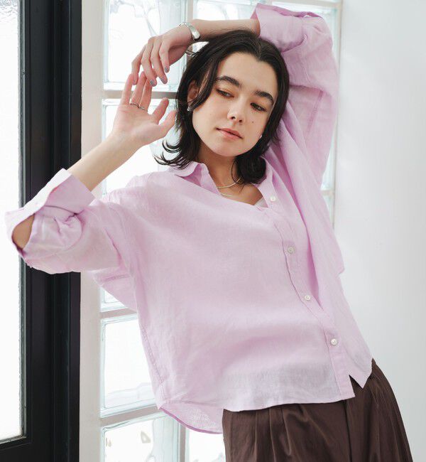 UNITED ARROWS green label relaxing「【結論シリーズ】リネンバランスシャツ［size SHORTあり］」|シャツ・ブラウス|LT.PINK