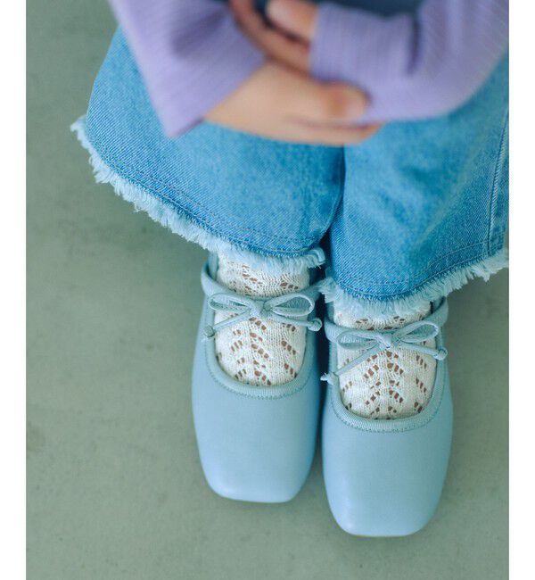 UNITED ARROWS green label relaxing「スクエアリボン フラットシューズ / キッズ  17cm-23cm」|バレエシューズ|LT.BLUE