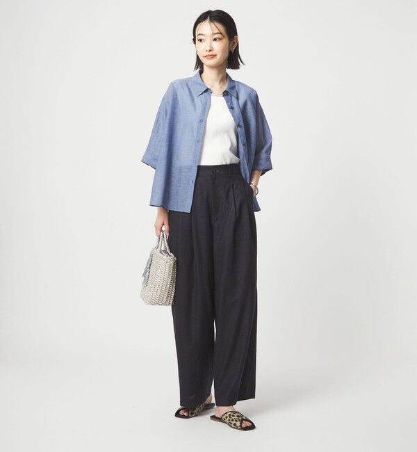 UNITED ARROWS green label relaxing「［size SHORT/TALLあり］ライト リネンライク タック ワイドパンツ UVカット 通気性」|スラックス|