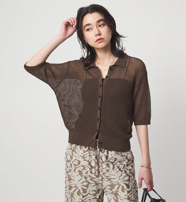 UNITED ARROWS green label relaxing「メッシュ ポロカーディガン ニット ウォッシャブル」|カーディガン|DK.BROWN