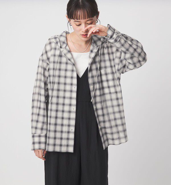 UNITED ARROWS green label relaxing「【WEB限定】＜at ease＞フード チェック シャツ」|シャツ・ブラウス|