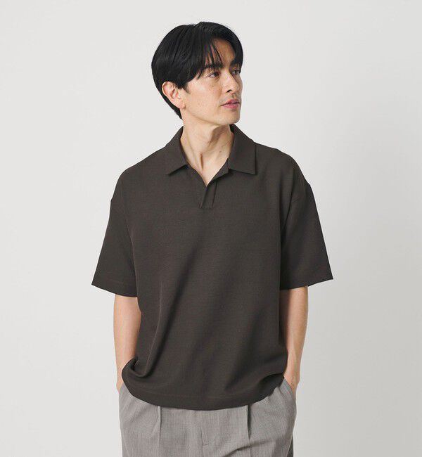 BEAUTY&YOUTH UNITED ARROWS「フュージョン ツイル スキッパー Tシャツ UVカット 透け防止 ストレッチ」|Tシャツ・カットソー|DK.GRAY
