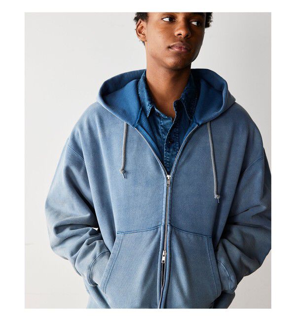 BEAMS「ワイドショートフィット フェード フルジップ フーディー」|スウェット・ジャージ|BLUE