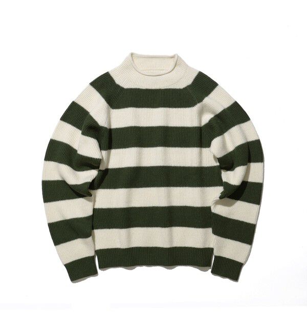 BEAMS PLUS「Hi-neck Rib Stitch Stripe」|ニット・セーター|WHITE