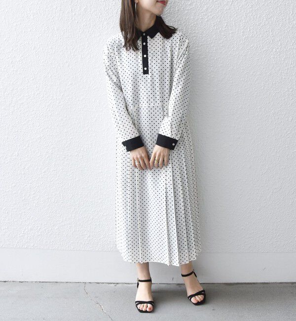 SHIPS any「SHIPS any:〈洗濯機可能〉ジョーゼット プリーツ バイカラー ワンピース」|ワンピース|