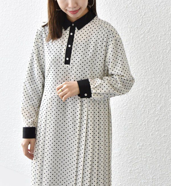 SHIPS any「SHIPS any:〈洗濯機可能〉ジョーゼット プリーツ バイカラー ワンピース」|ワンピース|