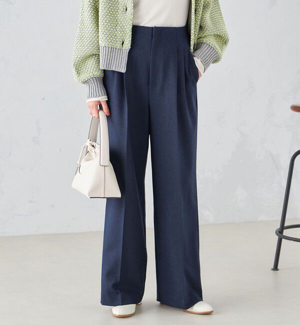 SHIPS for women「〈手洗い可能〉ウールライク ウエスト タック パンツ」|その他|ネイビー