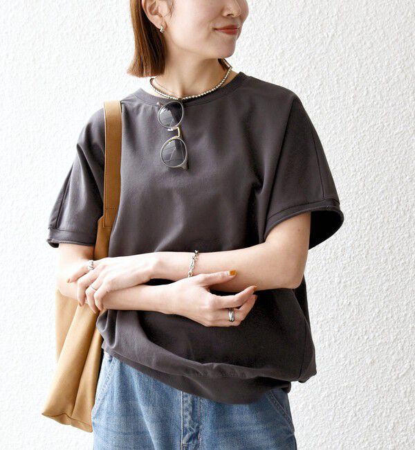 SHIPS any「《一部予約》【WEB限定】SHIPS any:〈洗濯機可能〉インレイ コクーン ショートスリーブ プルオーバー」|Tシャツ・カットソー|チャコールグレー