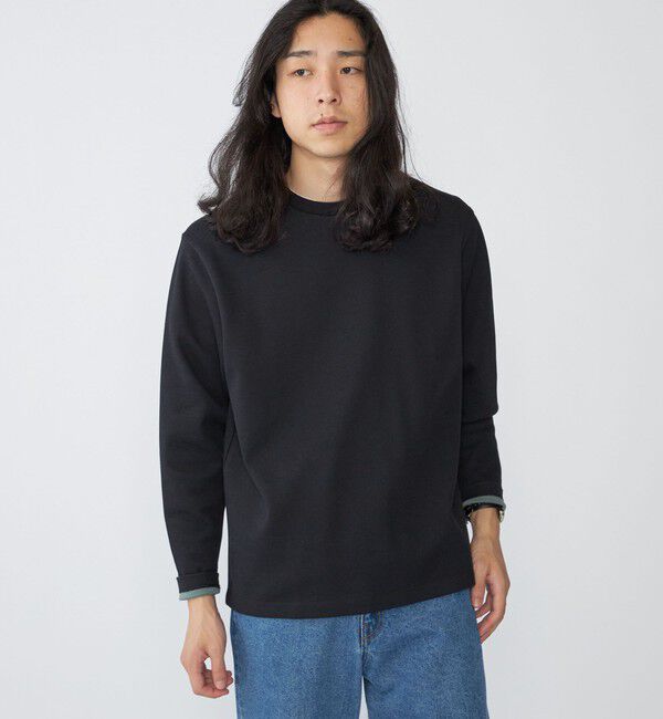 SHIPS「SHIPS: 鹿の子 ダブルフェイス クルーネック ロングスリーブ Tシャツ (ロンT)」|Tシャツ・カットソー|ブラック