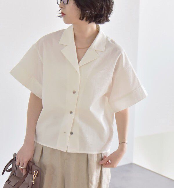 quaranciel「quaranciel:〈洗濯機可能〉ミニサッカー ハーフスリーブ 開襟 シャツ」|シャツ・ブラウス|