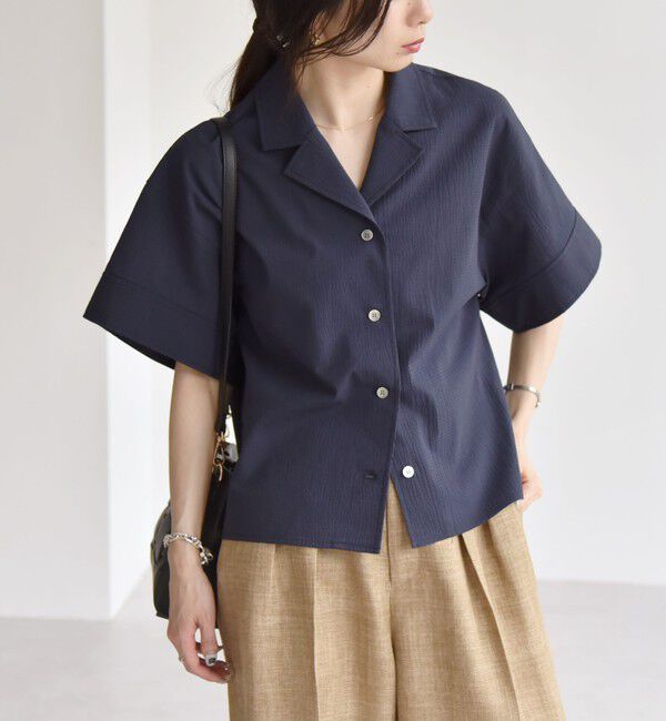 quaranciel「quaranciel:〈洗濯機可能〉ミニサッカー ハーフスリーブ 開襟 シャツ」|シャツ・ブラウス|