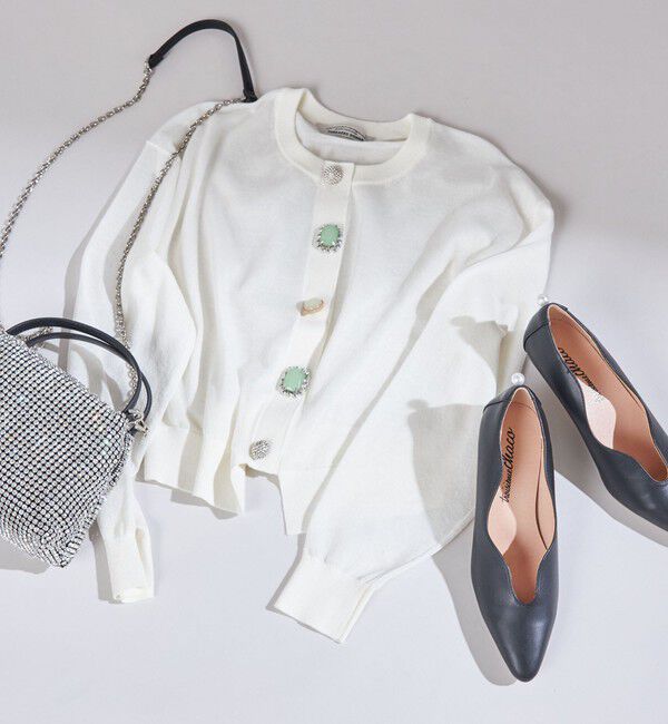 SHIPS for women「《一部追加予約》TORRAZZO DONNA:〈手洗い可能〉ビジュー シアー カーディガン」|カーディガン|オフホワイト