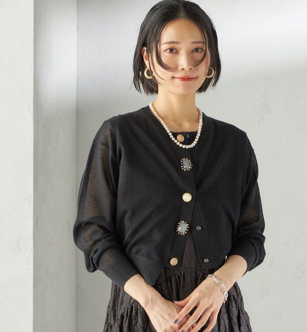 SHIPS for women「《一部追加予約》TORRAZZO DONNA:〈手洗い可能〉ビジュー シアー カーディガン」|カーディガン|ブラック