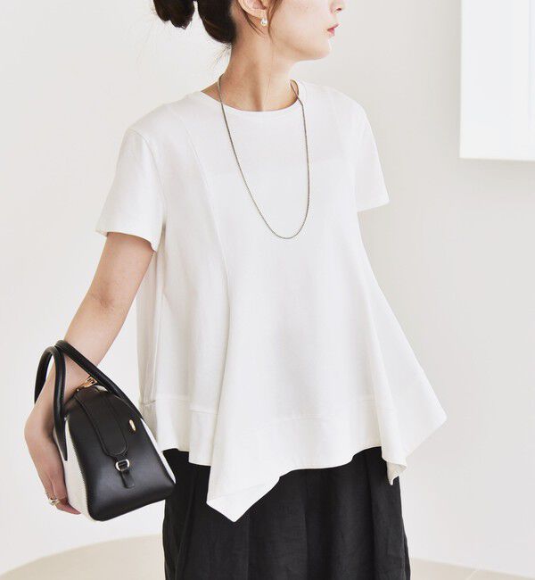 quaranciel「quaranciel:〈手洗い可能〉ハンカチーフヘム フレア クルーネック TEE」|Tシャツ・カットソー|