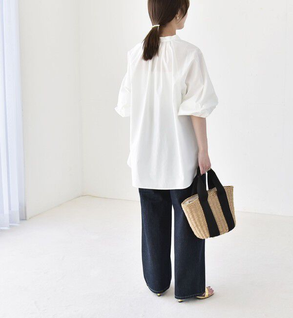 quaranciel「quaranciel:〈洗濯機可能〉REPREVE バンドカラー ギャザー パフ シャツ ブラウス」|シャツ・ブラウス|