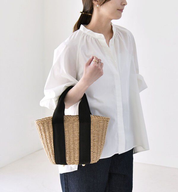 quaranciel「quaranciel:〈洗濯機可能〉REPREVE バンドカラー ギャザー パフ シャツ ブラウス」|シャツ・ブラウス|