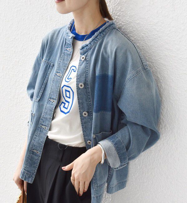SHIPS for women「【WEB限定】〈洗濯機可能〉ノーカラー デニム カバー オール」|デニムジャケット|ブルー