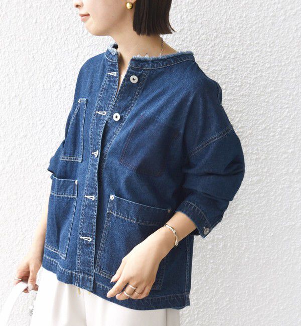SHIPS for women「【WEB限定】〈洗濯機可能〉ノーカラー デニム カバー オール」|デニムジャケット|