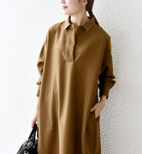 SHIPS any「SHIPS any:〈洗濯機可能〉サージ スキッパー シャツ ワンピース」|ワンピース|