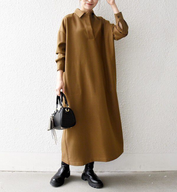 SHIPS any「SHIPS any:〈洗濯機可能〉サージ スキッパー シャツ ワンピース」|ワンピース|