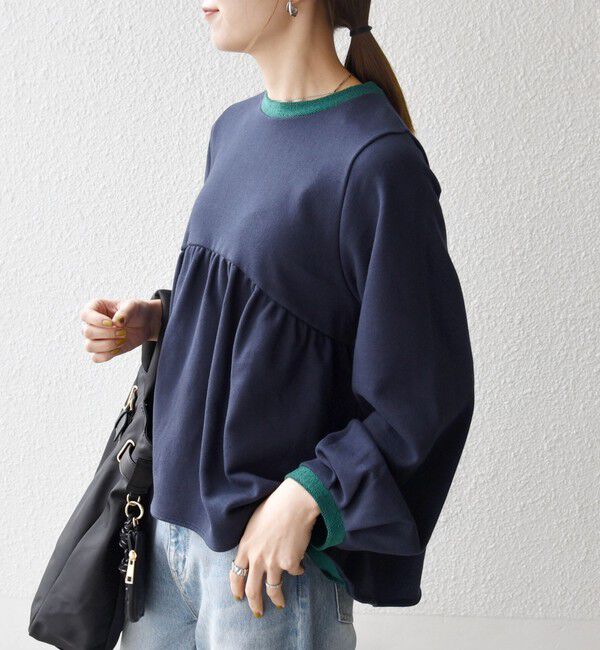 SHIPS any「SHIPS any:〈洗濯機可能〉裏毛 バイカラー ペプラム スウェット プルオーバー」|スウェット・ジャージ|