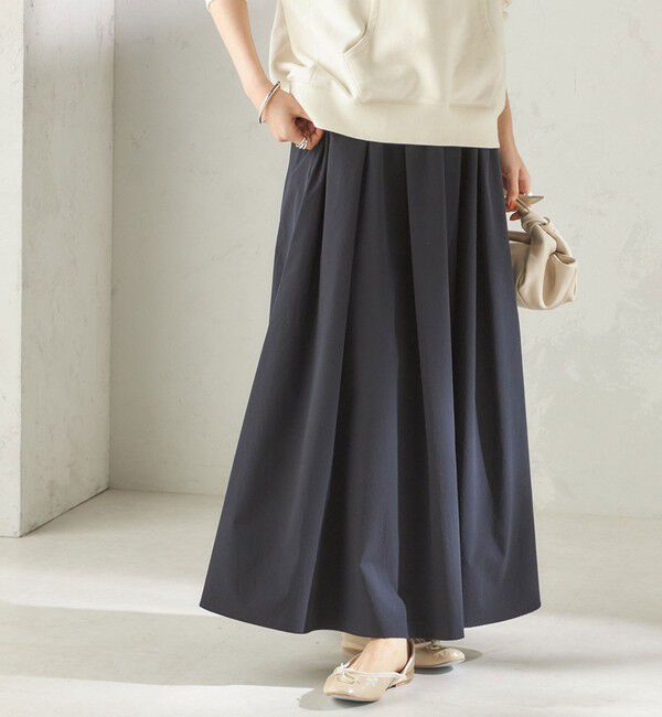 SHIPS for women「〈接触冷感 / 撥水加工〉TEXBRID(R) タフタ ギャザー スカート」|スカート|ネイビー
